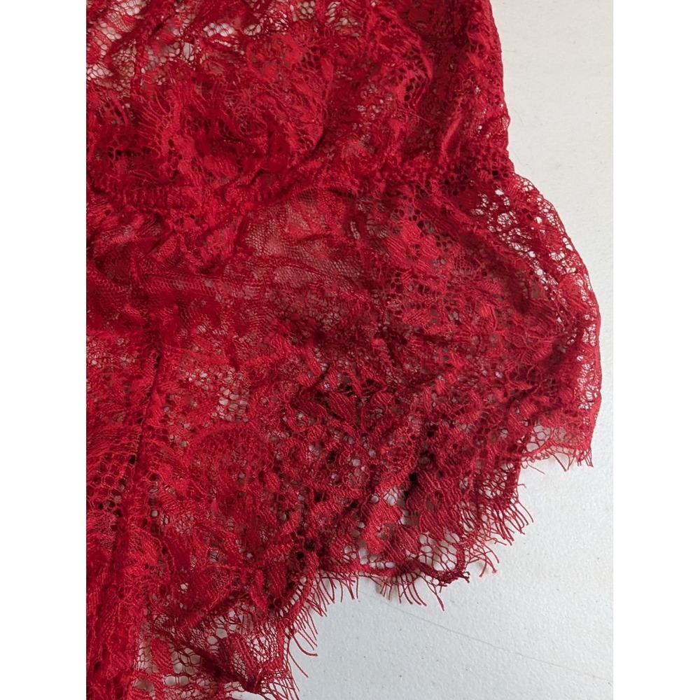 Sheer Lace Halter Teddy Bodysuit Deep V‎ Neck Red Ribbon Tie Size S - Picture 7 of 10